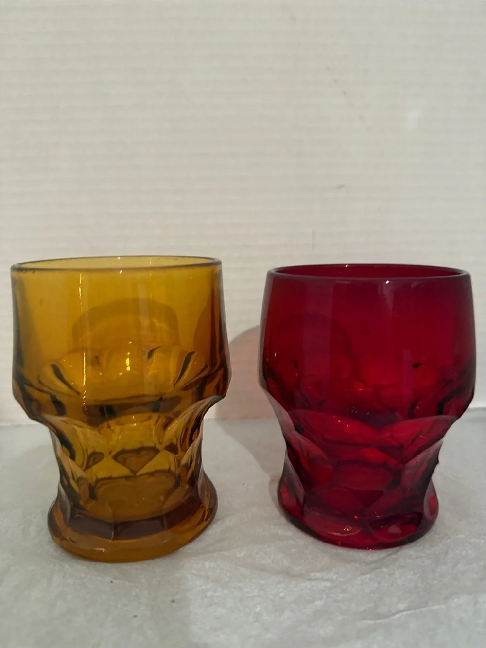 Amber and Ruby Textured Glass Set - Pair